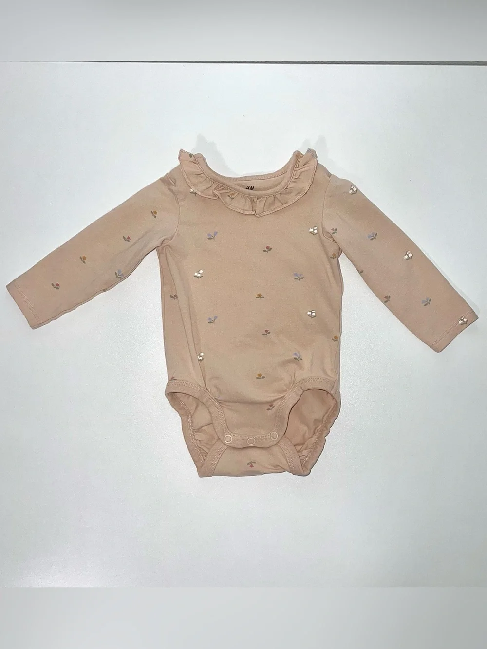 H&M Baby Organic Cotton Ruffle Collar Romper & 2-Piece Set Beige Pink 0-3 Months